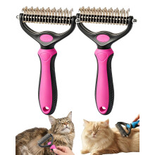 (2Pcs Red, -) Dual Sided Pet Grooming Comb, Knotter Tool for Removing Mats Tangles