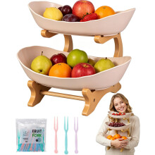 (Apricot, Two Floors) 3-Laags Fruitmand - Met Bamboe Standaard, Wit
