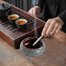 Ceramic Windproof Ashtray with Lid - Retro Indoor/Outdoor Cigarette Ash Tray Home Office Decor