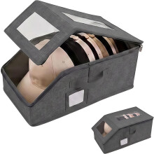 (Dark gray, B) Stackable Baseball Cap Storage Box, Dust Proof Hat Organizer