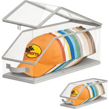 (Light gray, C) Stackable Baseball Cap Storage Box, Dust Proof Hat Organizer