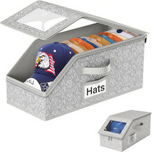 (Light gray, A) Stackable Baseball Cap Storage Box, Dust Proof Hat Organizer