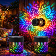 (2*PC, -) Seven-Color Changing Solar Mandala Wall Light, Outdoor Fence Decor