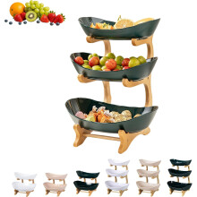(Green-3Tier, -) 3-Laags Ovaal Fruitmand - Wit, Met Bamboe Standaard