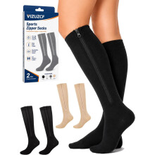 (Classic-2pcsc, XX-Large) Sports Zipper Compression Socks, Calf Knee High for Women Men