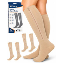 (Classic-2pcsa, XX-Large) Sports Zipper Compression Socks, Calf Knee High for Women Men