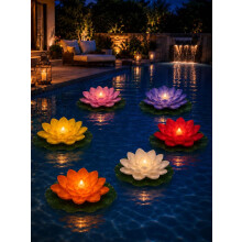 (6pcs-A, -) Solar Lily Floating Pool Lights, Glowing Artificial Lotus Lantern