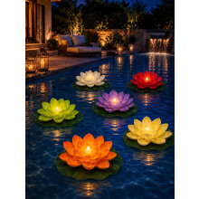 (6pcs-B, -) Solar Lily Floating Pool Lights, Glowing Artificial Lotus Lantern