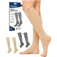 (Open Toe-2pcsj, XX-Large) Șosete sport compresive cu fermoar, până la genunchi, pentru femei și bărbați