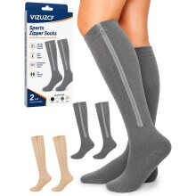 (Classic-2pcsg, XX-Large) Sports Zipper Compression Socks, Calf Knee High for Women Men