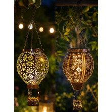 (Floral Duo + Petals, -) Solar-Powered Hot Air Balloon Lantern, Waterproof Outdoor Hanging Light