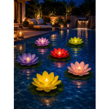 (6pcs-D, -) Solar Lily Floating Pool Lights, Glowing Artificial Lotus Lantern