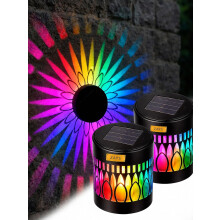 (Blooming, 2pcs) Solar Mandala Wall Light, Colour Changing Waterproof Fence Projector