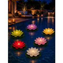 (6pcs-C, -) Solar Lily Floating Pool Lights, Glowing Artificial Lotus Lantern
