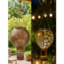 (Floral Duo, -) Solar-Powered Hot Air Balloon Lantern, Waterproof Outdoor Hanging Light