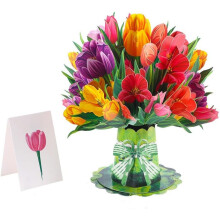 (Tulips-B, -) Pop Up 3D-kukkakimppukortit, äitienpäivä-syntymäpäiväkortit