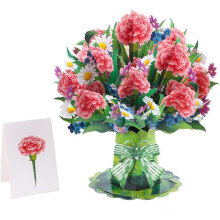 (Carnations-B, -) Pop Up 3D-kukkakimppukortit, äitienpäivä-syntymäpäiväkortit