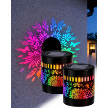 (Sunflower, 2pcs) Solar Mandala Wall Light, Colour Changing Waterproof Fence Projector