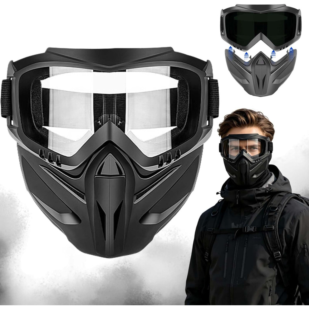 (1Pc Clear, -) Detachable Full Face Goggle Mask, Anti-Fog Windproof Safety Shield 5437706484653