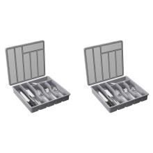 2X Silverware Organizer with Lid,Covered Utensil Tray for Kitchen Drawer Plastic Cutlery and Flatware Gray