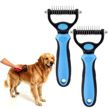(blue, M+M) Undercoat Rake Dematting Pet Brush, Deshedding Tool for Long Hair