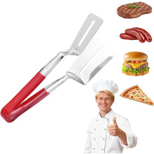 (B-Extended handle, -) Clemă de grătar din oțel inoxidabil, clește de spatulă cu mâner extins anti-opărire