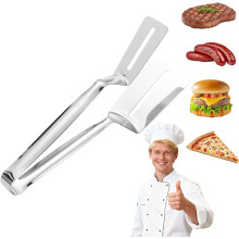 (A-Extended handle, -) Clemă de grătar din oțel inoxidabil, clește de spatulă cu mâner extins anti-opărire