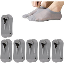 (Grey, -) Men’s No Show Socks 6 Pairs, Breathable Ice Silk Invisible Socks