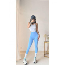 (Gray blue, M (95-110 lbs)) High-Waisted Quick-Dry Cropped Yoga Pants - Seamless Base Layer for Spring & Autumn