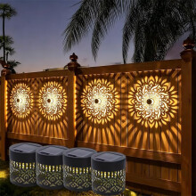 (warm light - 4 pcs, -) Solar Fence Lights Outdoor Waterproof, Metal Mandala Wall Light