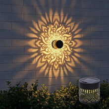 (warm light - 1 pcs, -) Solar Fence Lights Outdoor Waterproof, Metal Mandala Wall Light