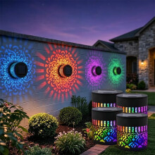 (colored light - 4 pcs, -) Solar Fence Lights Outdoor Waterproof, Metal Mandala Wall Light