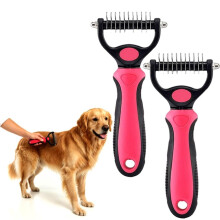 (pink, M+M) Undercoat Rake Dematting Pet Brush, Deshedding Tool for Long Hair