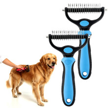 (blue, L+L) Undercoat Rake Dematting Pet Brush, Deshedding Tool for Long Hair