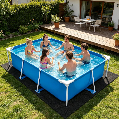 (Black, -) 10x10ft Rectangular Pool Ladder Mat, Thick Under Pool Padding 2