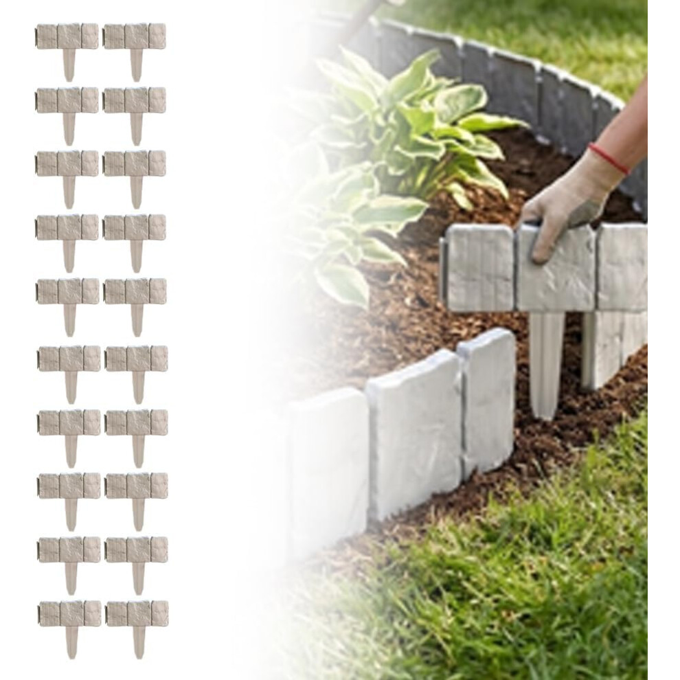 (Gray, -) Imitation Stone Garden Fence, Flexible Plastic Lawn Edging Border 5437706490890