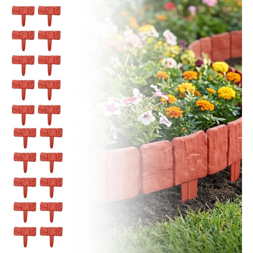 (Red, -) Imitation Stone Garden Fence, Flexible Plastic Lawn Edging Border 5437706490906