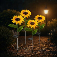 (1 Flower-4pc, -) 4 Pack Solar Sunflower Lights Outdoor, Waterproof Auto On/Off