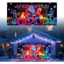 (C, -) Christmas Garage Door Cover Banner with LED, 13.1x6 ft Decor
