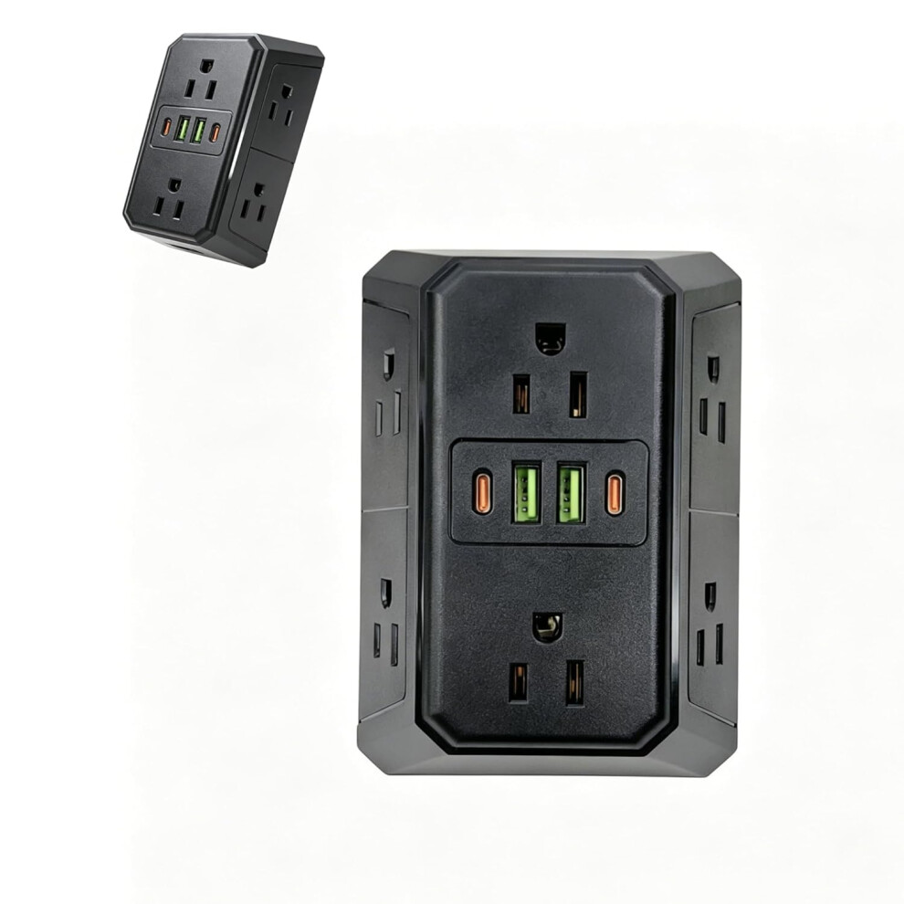 (Black, -) 6 Outlet Surge Protector Extender With 4 Usb Ports, White 5437706495109