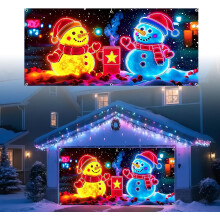 (H, -) Christmas Garage Door Cover Banner with LED, 13.1x6 ft Decor