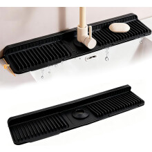 (Black, Large) Silicone Keukenkraan Mat - 24x5.5 Inch, Antislip