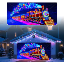 (D, -) Christmas Garage Door Cover Banner with LED, 13.1x6 ft Decor