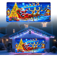(E, -) Christmas Garage Door Cover Banner with LED, 13.1x6 ft Decor