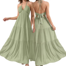 (Light Green, XX-Large) Rochie maxi de vară pentru femei, cu imprimeu boho și halter, cu papion și imprimeu floral, model plajă
