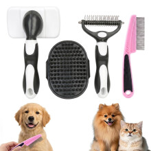 (White, -) 2-In-1 Dematting Comb for Dogs Cats, Undercoat Rake Grooming Brush