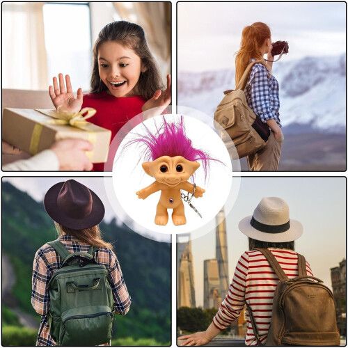 (Pink, -) Porte-clés troll, 10cm cheveux, rétro 2