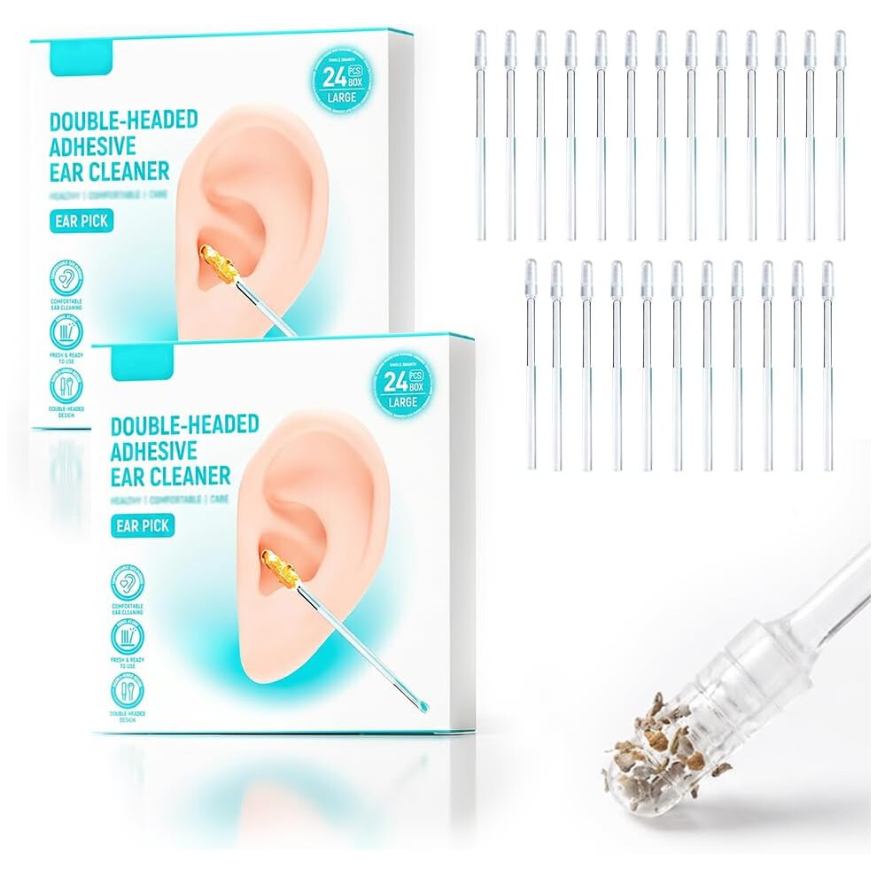 Oimg (Large, -) 24 Pcs Sticky Ear Cleaning Stick, Reusable Ear Wax Removal Tool