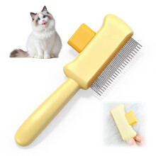 (Yellow, -) Self Cleaning Pet Hair Removal Comb, Stainless Steel Grooming Brush