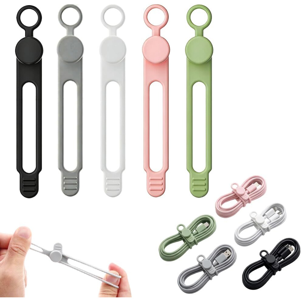 (5Pcs, -) 20Pcs Data Cable Organizer Ties, Silicone Cord Management 5437706512226